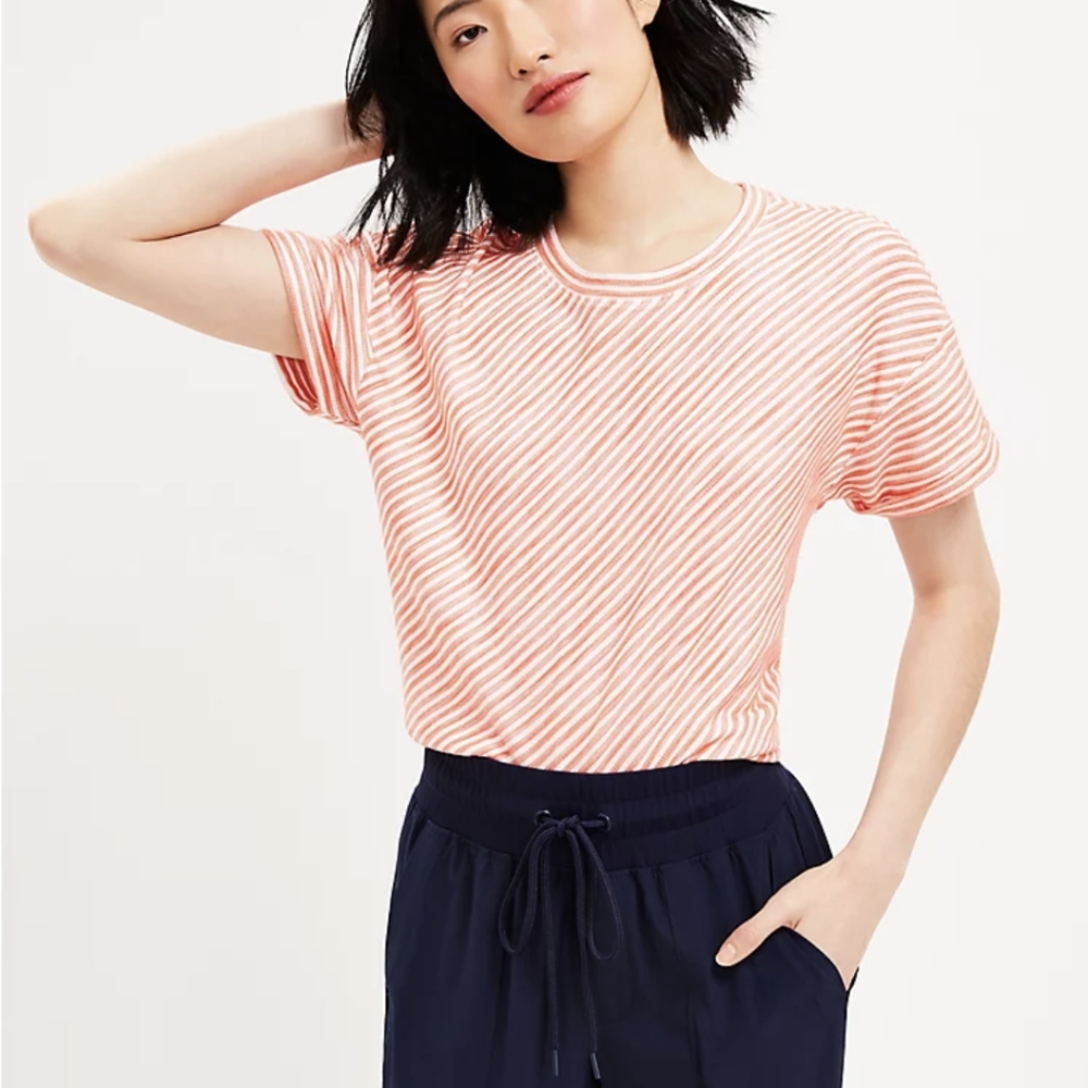 Women's Lou & Grey Striped Jersey Tee Orange White Small Short Sleeve Preppy